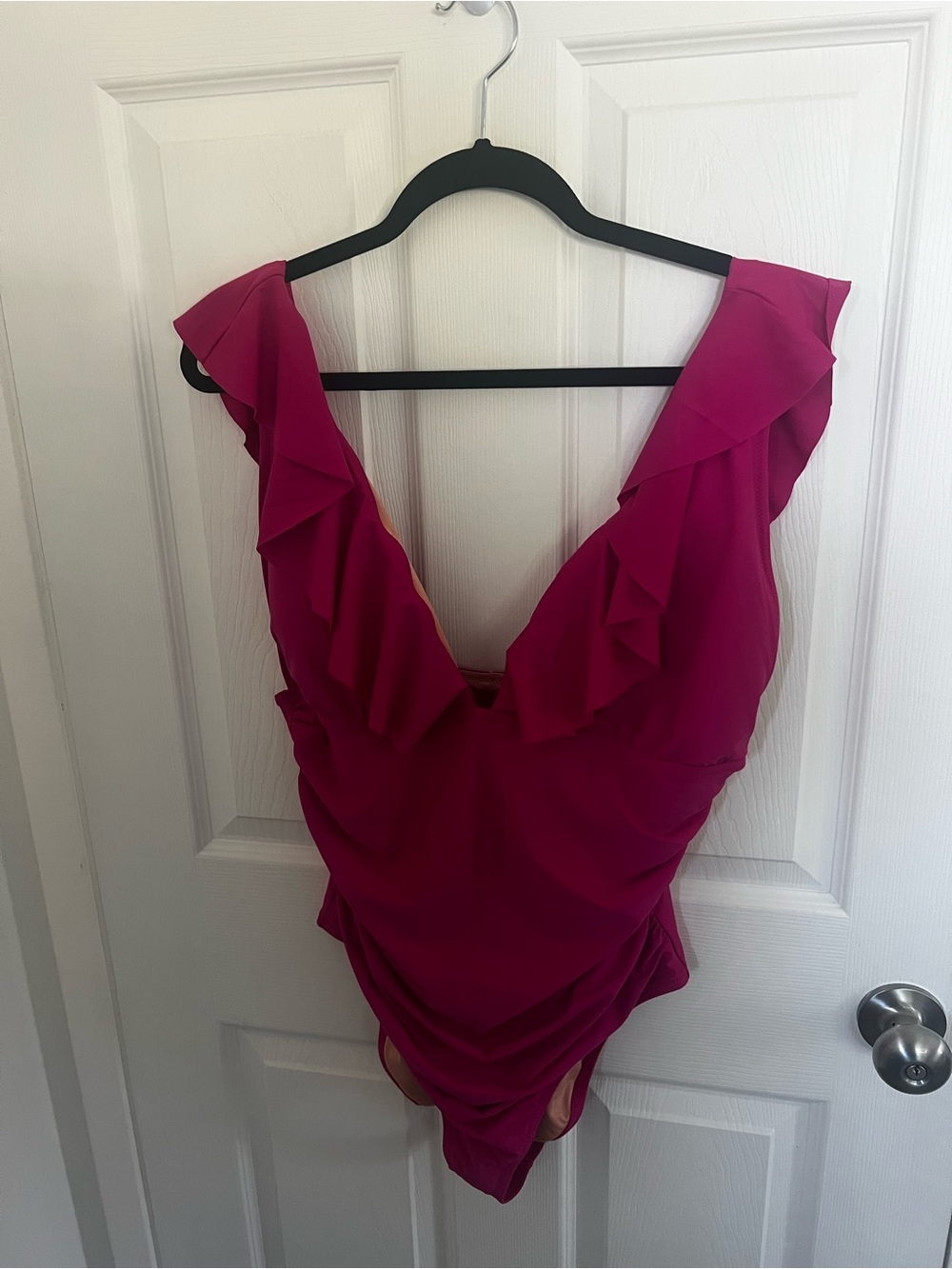 J. Crew Magenta Ruffle One-Piece Swimsuit